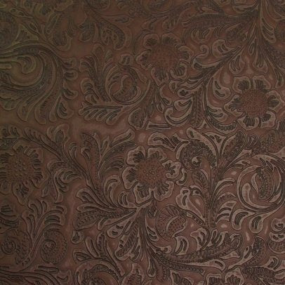 Brown Western Floral Pu Leather Vinyl Fabric