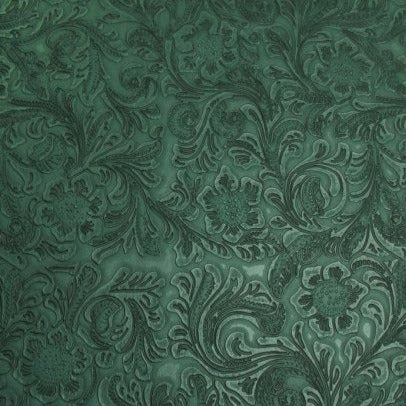 Teal Western Floral Pu Leather Vinyl Fabric,