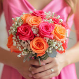 Fresh Hot Pink Orange Rose Bridesmaids 6 bouquets with 19 stems each