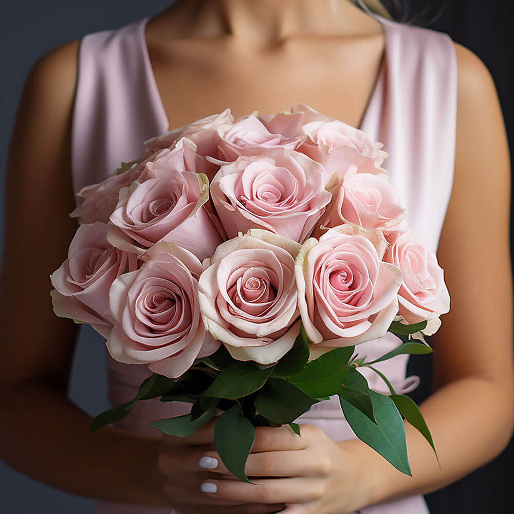Light Pink Roses Bridesmaids Bouquets 6 Sets Fresh Wedding Flowers 28 Stems Each Romantic Floral