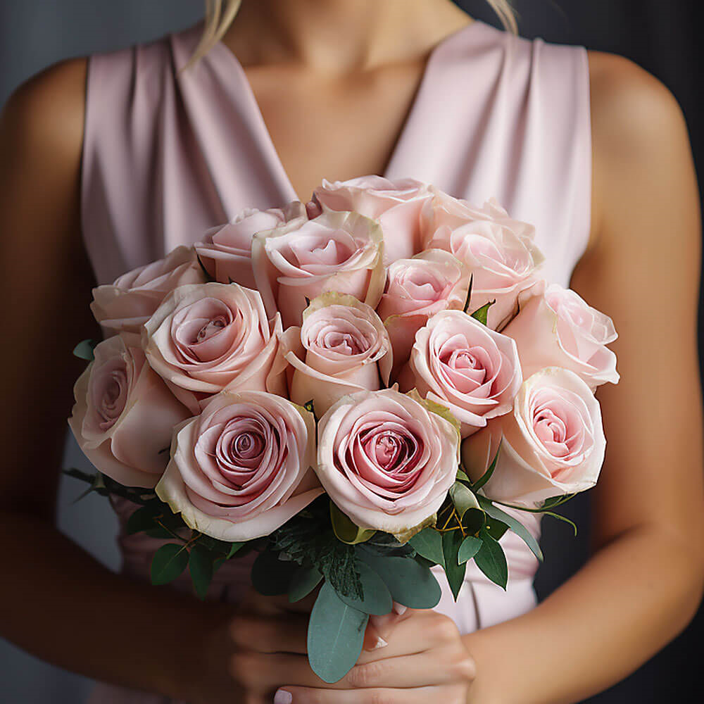 Light Pink Roses Bridesmaids Bouquets 6 Sets Fresh Wedding Flowers 28 Stems Each Romantic Floral