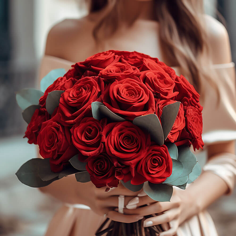 Fresh Red Roses Bridesmaids 6 Bouquets With 28 Stems Each Wedding Flowers Elegant Design