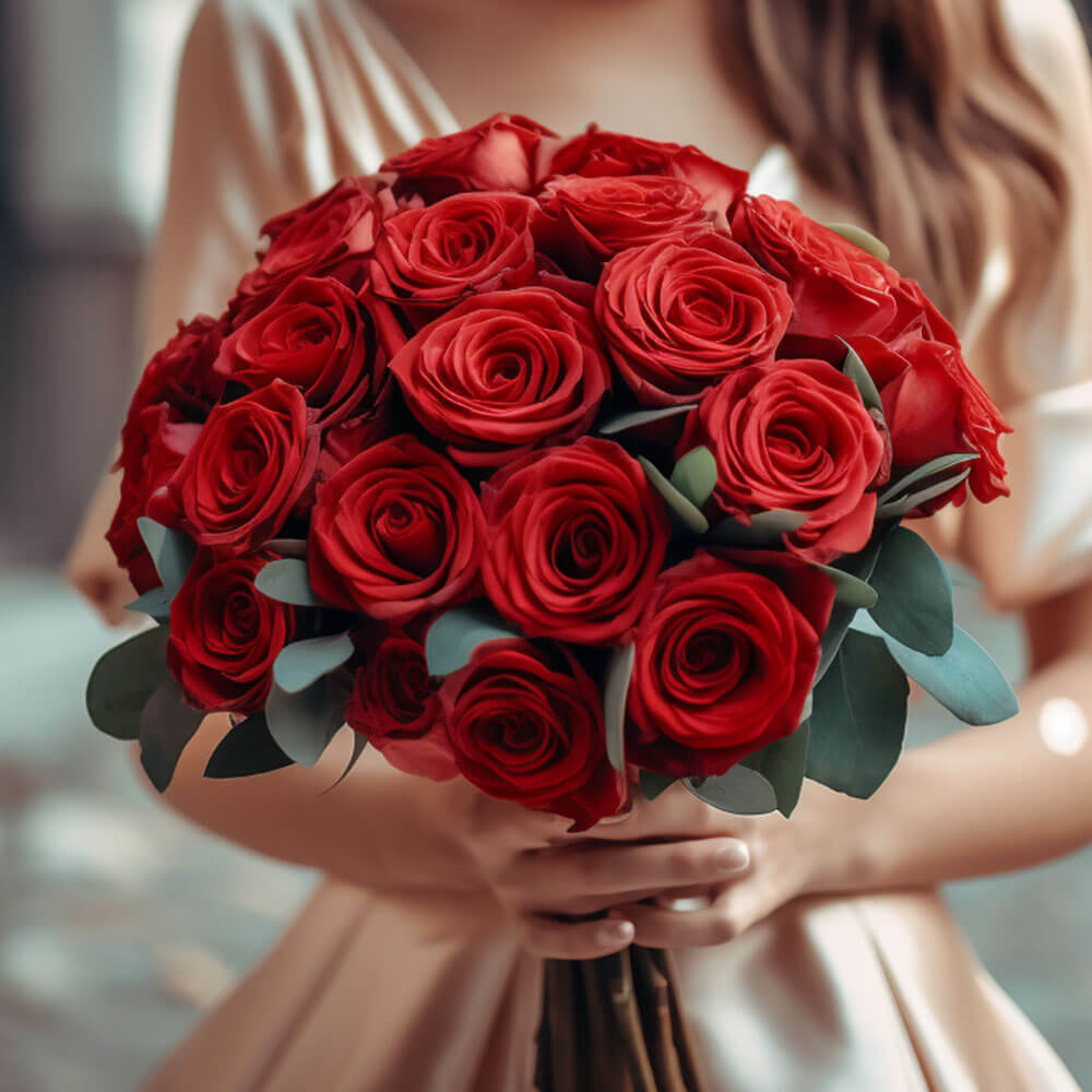 Red Roses Bridesmaids Bouquets 3 Sets Fresh Wedding Flowers 28 Stems Each Romantic Floral