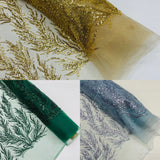 Vine Beaded Lace On Mesh Beaded Lace Fabric - Light Blue, White, Hunter Green, Nude, Clear Pink, Gold, Lavender, 54" Width (1 Yard)