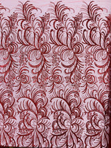 Palm Vine Glitter Design On A Mesh Lace Fabric - Hunter Green, Gold, Silver/White, Red, 54" Width (1 Yard)