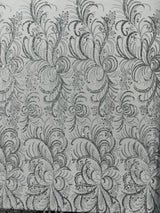 Palm Vine Glitter Design On A Mesh Lace Fabric - Hunter Green, Gold, Silver/White, Red, 54" Width (1 Yard)