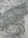 Palm Vine Glitter Design On A Mesh Lace Fabric - Hunter Green, Gold, Silver/White, Red, 54" Width (1 Yard)
