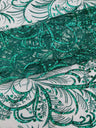 Palm Vine Glitter Design On A Mesh Lace Fabric - Hunter Green, Gold, Silver/White, Red, 54" Width (1 Yard)