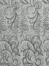 Palm Vine Glitter Design On A Mesh Lace Fabric - Hunter Green, Gold, Silver/White, Red, 54" Width (1 Yard)