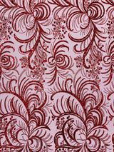 Palm Vine Glitter Design On A Mesh Lace Fabric - Hunter Green, Gold, Silver/White, Red, 54" Width (1 Yard)