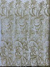Palm Vine Glitter Design On A Mesh Lace Fabric - Hunter Green, Gold, Silver/White, Red, 54" Width (1 Yard)