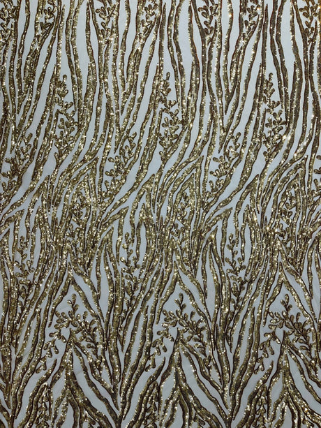 Vine/Root Sequin 4 Way Stretch Mesh Fabric - Vine/Root Sequin Pattern, 54" Width (1 Yard)
