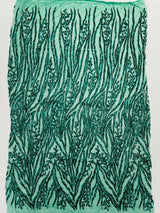 Vine/Root Sequin 4 Way Stretch Mesh Fabric - Vine/Root Sequin Pattern, 54" Width (1 Yard)