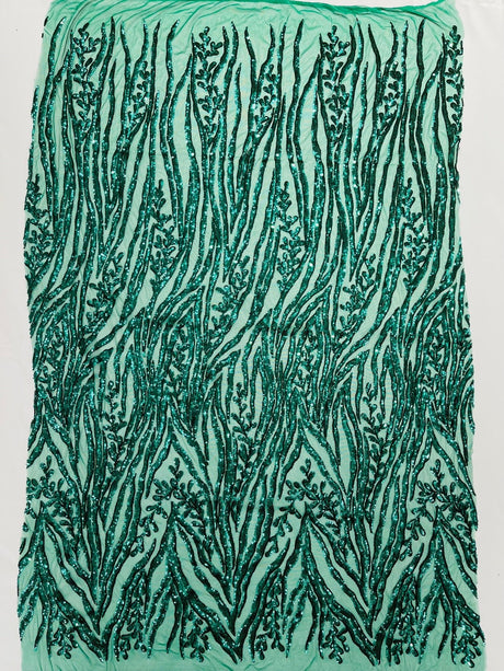 Vine/Root Sequin 4 Way Stretch Mesh Fabric - Vine/Root Sequin Pattern, 54" Width (1 Yard)