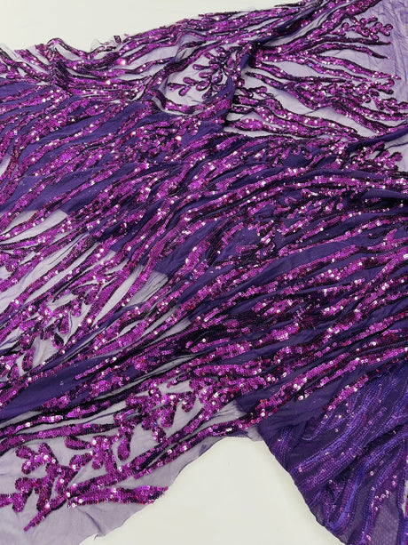 Vine/Root Sequin 4 Way Stretch Mesh Fabric - Vine/Root Sequin Pattern, 54" Width (1 Yard)