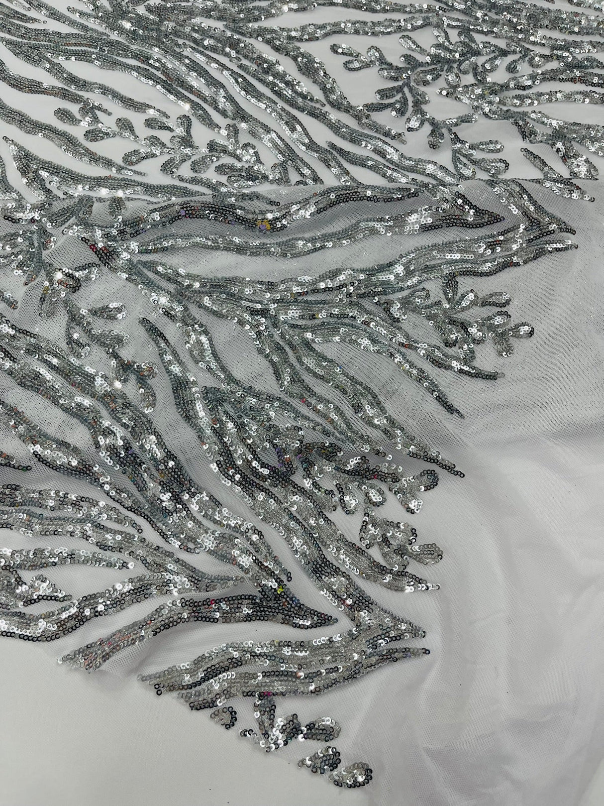 Vine/Root Sequin 4 Way Stretch Mesh Fabric - Vine/Root Sequin Pattern, 54" Width (1 Yard)