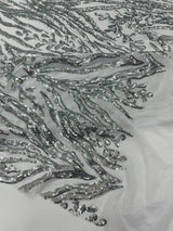 Vine/Root Sequin 4 Way Stretch Mesh Fabric - Vine/Root Sequin Pattern, 54" Width (1 Yard)