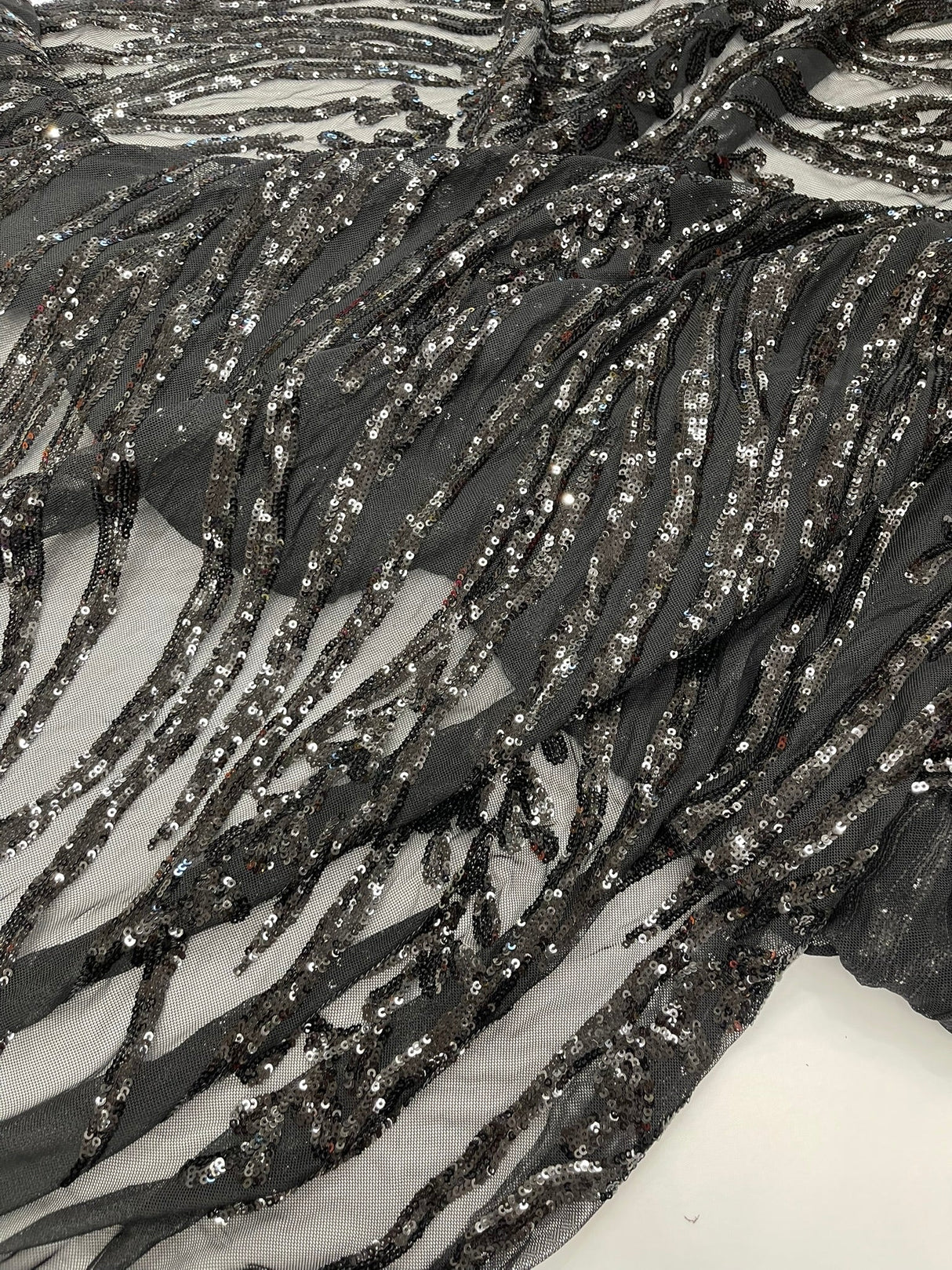 Vine/Root Sequin 4 Way Stretch Mesh Fabric - Vine/Root Sequin Pattern, 54" Width (1 Yard)