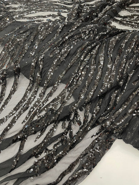 Vine/Root Sequin 4 Way Stretch Mesh Fabric - Vine/Root Sequin Pattern, 54" Width (1 Yard)