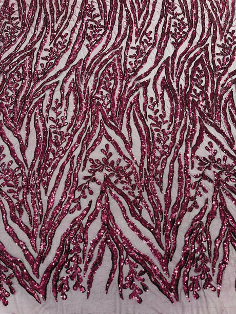 Vine/Root Sequin 4 Way Stretch Mesh Fabric - Vine/Root Sequin Pattern, 54" Width (1 Yard)