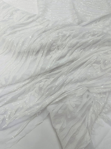 Vine/Root Sequin 4 Way Stretch Mesh Fabric - Vine/Root Sequin Pattern, 54" Width (1 Yard)
