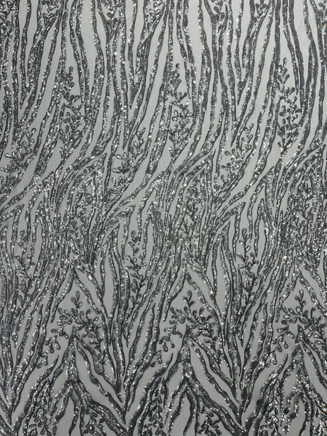 Vine/Root Sequin 4 Way Stretch Mesh Fabric - Vine/Root Sequin Pattern, 54" Width (1 Yard)