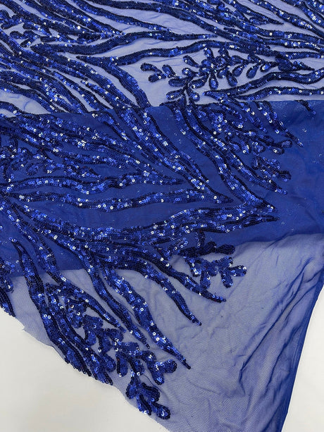 Vine/Root Sequin 4 Way Stretch Mesh Fabric - Vine/Root Sequin Pattern, 54" Width (1 Yard)