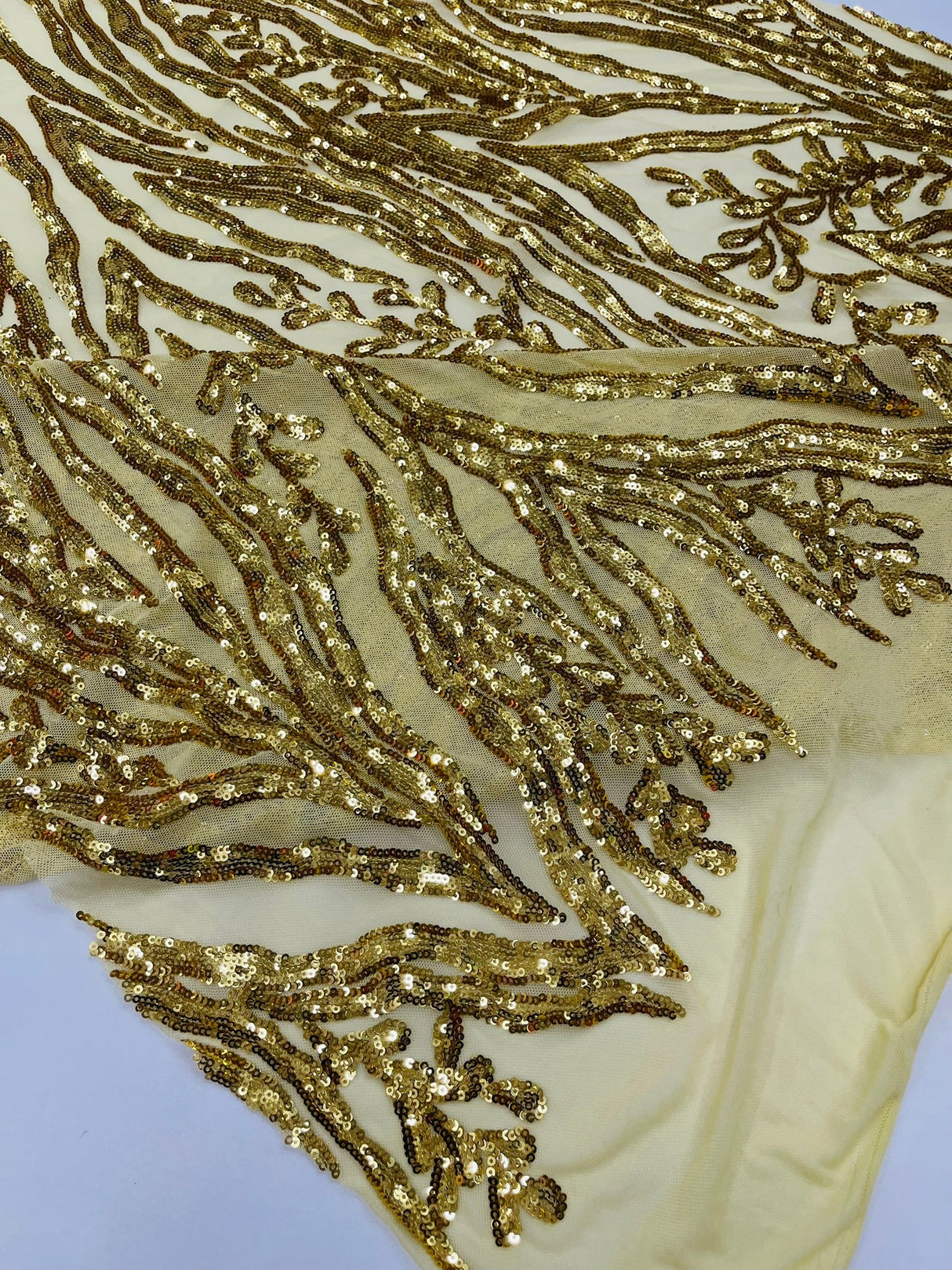 Vine/Root Sequin 4 Way Stretch Mesh Fabric - Vine/Root Sequin Pattern, 54" Width (1 Yard)