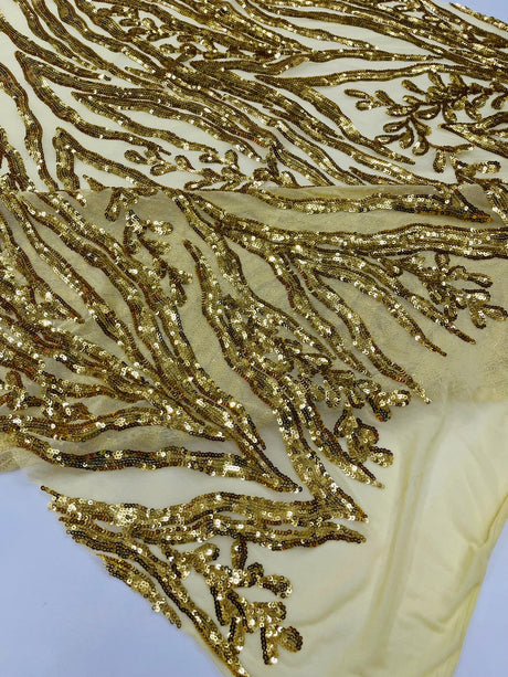 Vine/Root Sequin 4 Way Stretch Mesh Fabric - Vine/Root Sequin Pattern, 54" Width (1 Yard)