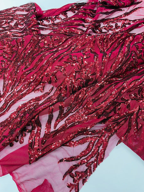 Vine/Root Sequin 4 Way Stretch Mesh Fabric - Vine/Root Sequin Pattern, 54" Width (1 Yard)