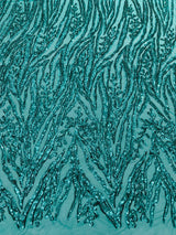 Vine/Root Sequin 4 Way Stretch Mesh Fabric - Vine/Root Sequin Pattern, 54" Width (1 Yard)