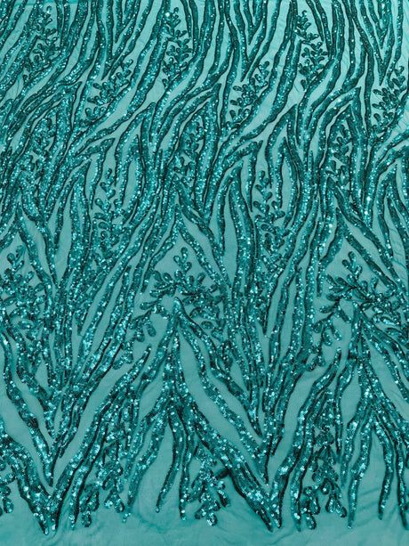Vine/Root Sequin 4 Way Stretch Mesh Fabric - Vine/Root Sequin Pattern, 54" Width (1 Yard)