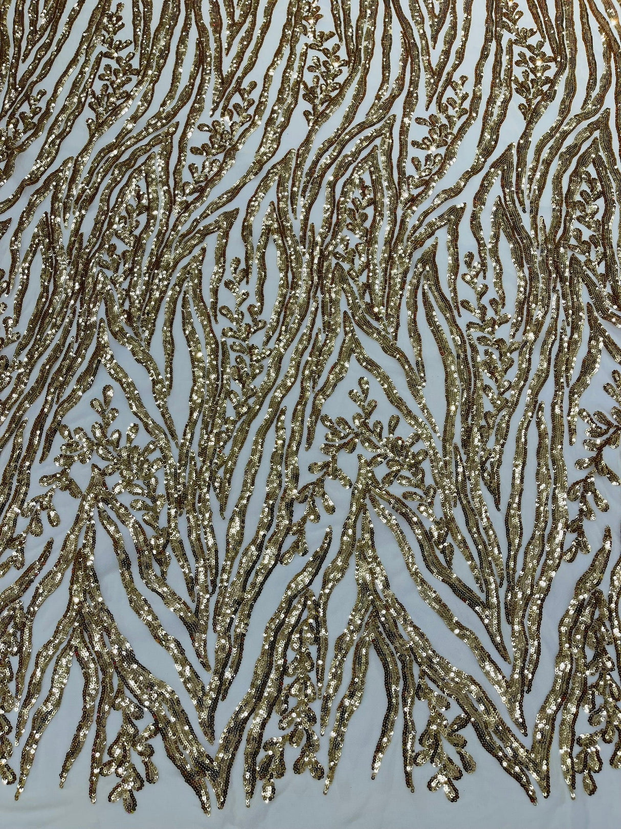 Vine/Root Sequin 4 Way Stretch Mesh Fabric - Vine/Root Sequin Pattern, 54" Width (1 Yard)