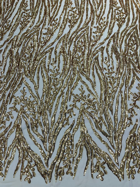 Vine/Root Sequin 4 Way Stretch Mesh Fabric - Vine/Root Sequin Pattern, 54" Width (1 Yard)