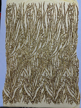 Vine/Root Sequin 4 Way Stretch Mesh Fabric - Vine/Root Sequin Pattern, 54" Width (1 Yard)