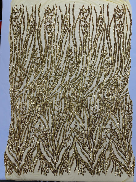 Vine/Root Sequin 4 Way Stretch Mesh Fabric - Vine/Root Sequin Pattern, 54" Width (1 Yard)