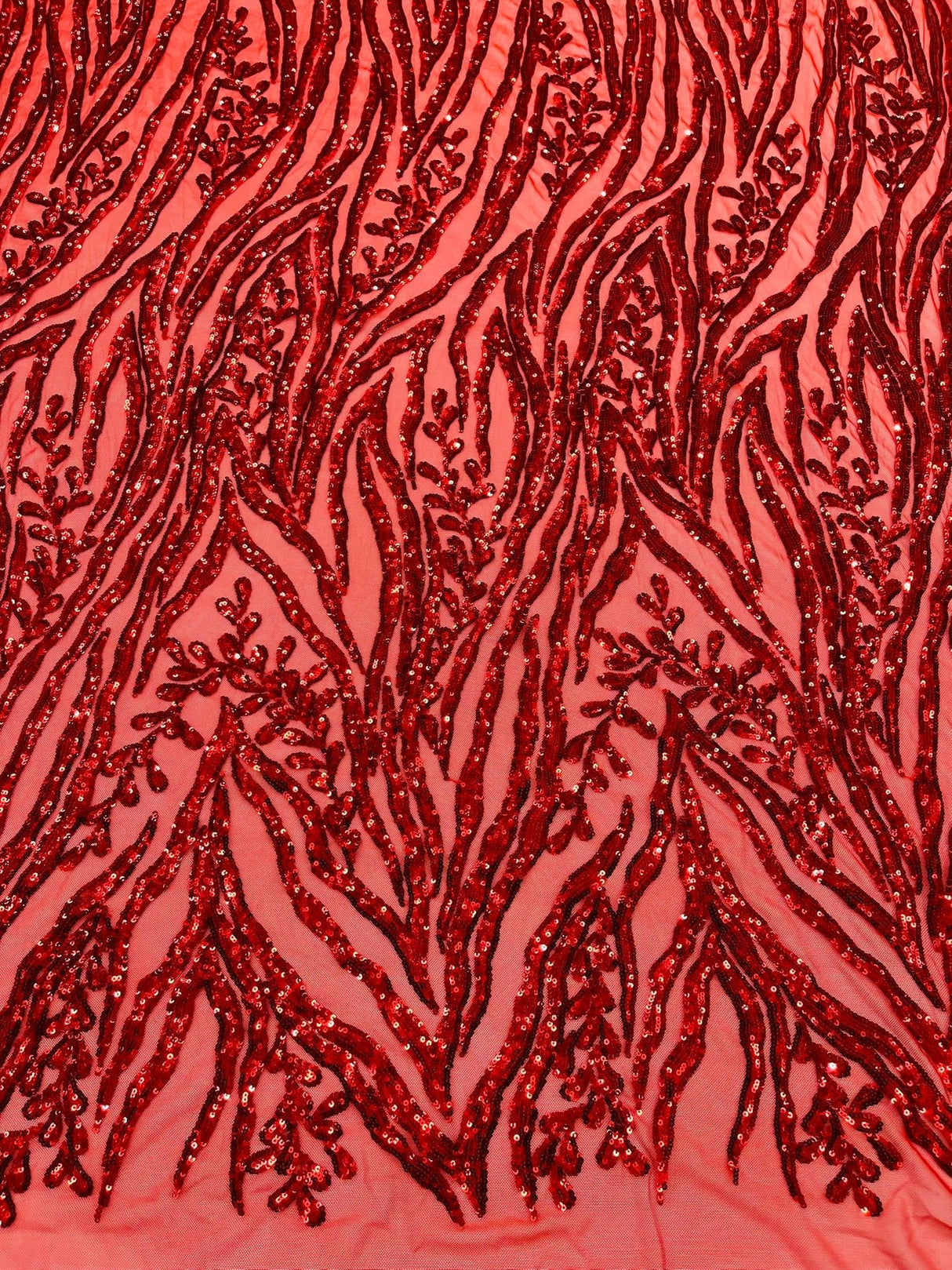 Vine/Root Sequin 4 Way Stretch Mesh Fabric - Vine/Root Sequin Pattern, 54" Width (1 Yard)
