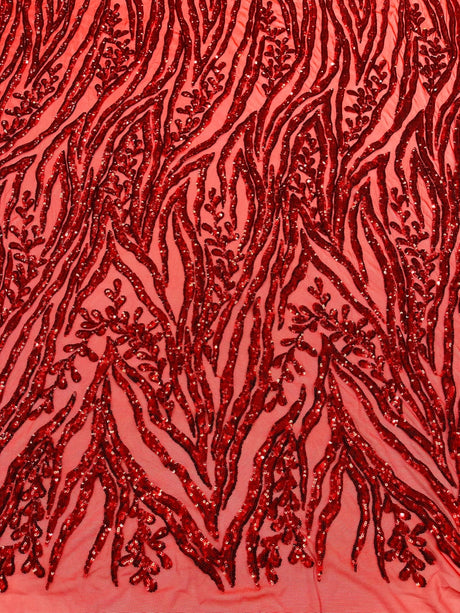 Vine/Root Sequin 4 Way Stretch Mesh Fabric - Vine/Root Sequin Pattern, 54" Width (1 Yard)