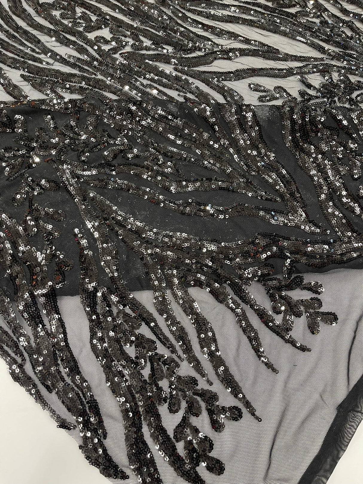 Vine/Root Sequin 4 Way Stretch Mesh Fabric - Vine/Root Sequin Pattern, 54" Width (1 Yard)