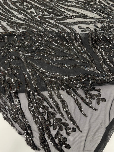 Vine/Root Sequin 4 Way Stretch Mesh Fabric - Vine/Root Sequin Pattern, 54" Width (1 Yard)
