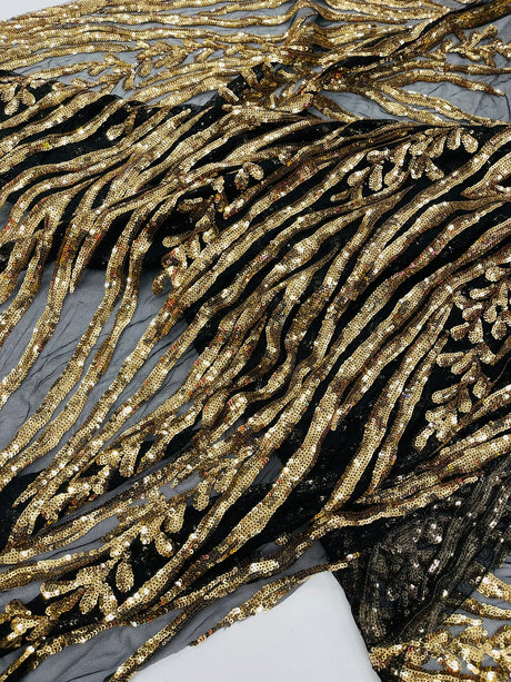 Vine/Root Sequin 4 Way Stretch Mesh Fabric - Vine/Root Sequin Pattern, 54" Width (1 Yard)