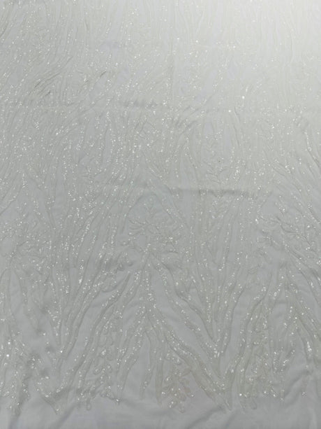 Vine/Root Sequin 4 Way Stretch Mesh Fabric - Vine/Root Sequin Pattern, 54" Width (1 Yard)