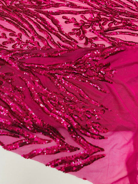 Vine/Root Sequin 4 Way Stretch Mesh Fabric - Vine/Root Sequin Pattern, 54" Width (1 Yard)