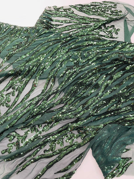 Vine/Root Sequin 4 Way Stretch Mesh Fabric - Vine/Root Sequin Pattern, 54" Width (1 Yard)