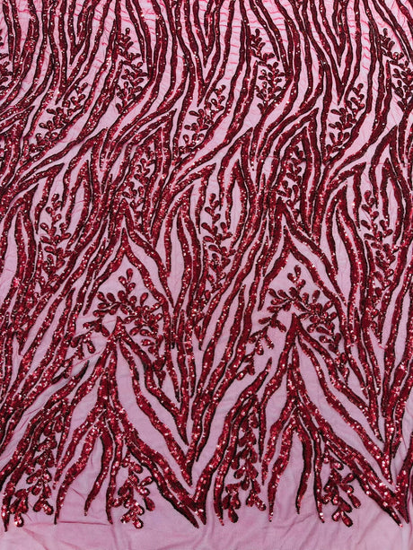 Vine/Root Sequin 4 Way Stretch Mesh Fabric - Vine/Root Sequin Pattern, 54" Width (1 Yard)