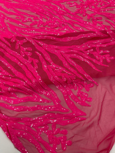 Vine/Root Sequin 4 Way Stretch Mesh Fabric - Vine/Root Sequin Pattern, 54" Width (1 Yard)