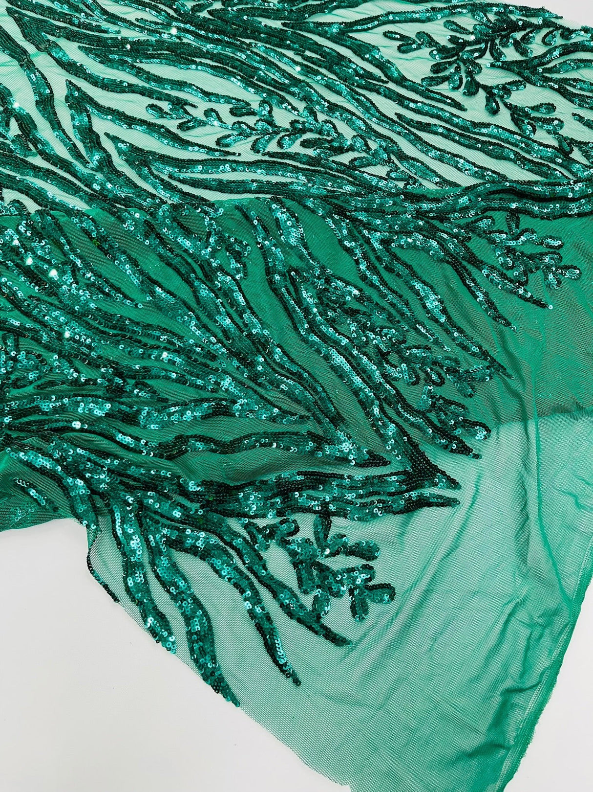 Vine/Root Sequin 4 Way Stretch Mesh Fabric - Vine/Root Sequin Pattern, 54" Width (1 Yard)