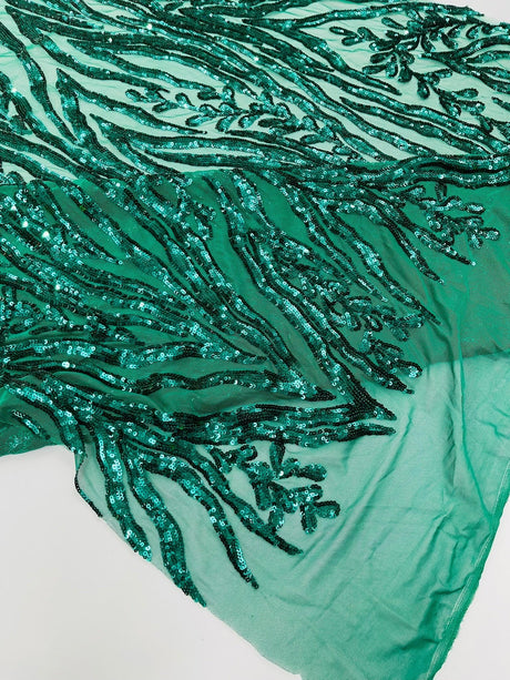 Vine/Root Sequin 4 Way Stretch Mesh Fabric - Vine/Root Sequin Pattern, 54" Width (1 Yard)