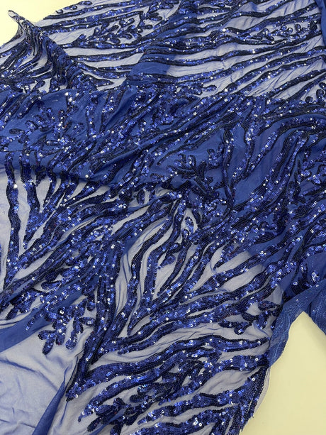 Vine/Root Sequin 4 Way Stretch Mesh Fabric - Vine/Root Sequin Pattern, 54" Width (1 Yard)
