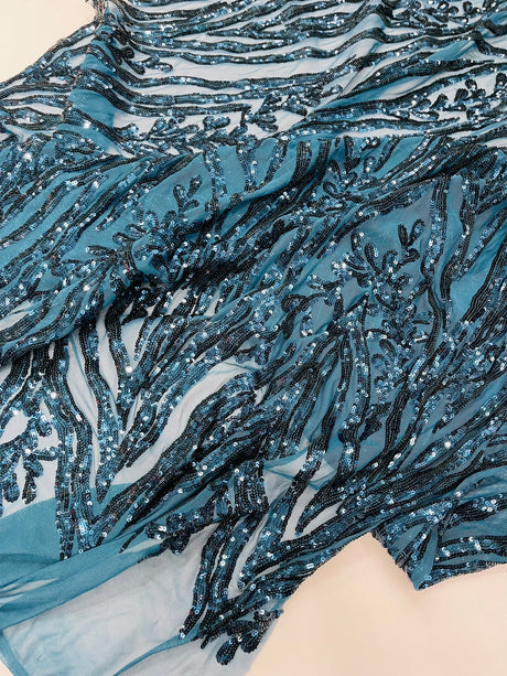 Vine/Root Sequin 4 Way Stretch Mesh Fabric - Vine/Root Sequin Pattern, 54" Width (1 Yard)